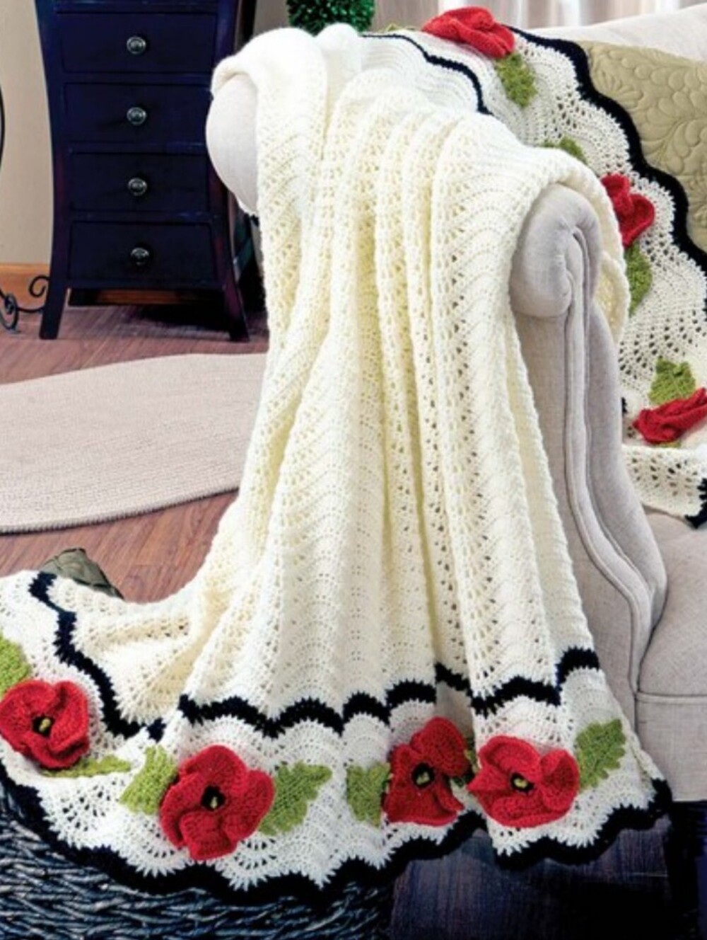 Herrschners Poppy Ripple Afghan Crochet Kit - Complete w/ Yarn & Pattern New